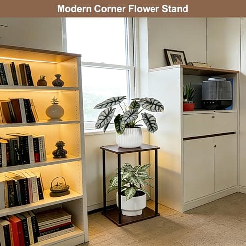 Vigordream Plant Stand Indoor Outdoor 2 Tier Metal Plant Shelf Tall Pedestal Stand Flower Pot Stands Multiple Planter Support Rack for Corner Living Room, Balcony, Garden Patio (Retro Brown, 17 INCH) - Thumbnail 4