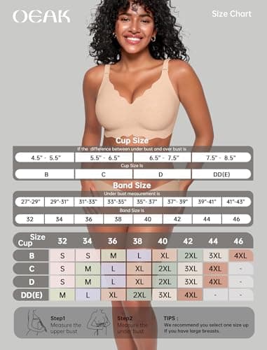 OEAK Women Jelly Bras No Underwire Scalloped Push Up Buttery Soft Tshirt Bra Seamless Full Coverage Convertible Everyday Bra Jacquard Skin,4XL - Thumbnail 6