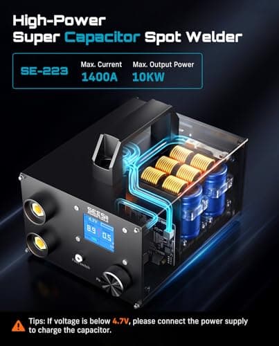 SEESII Capacitor Spot Welder: Battery Spot Welder with 3000F Capacitor, 250 Gear Adjustable, 1.8'' LCD Display, Spot Welding for 0.1-0.3mm Nickel Strip, for Battery Pack Making/Repair - Thumbnail 4