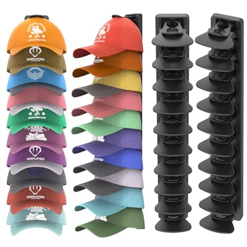 HeQe Hat Organizer for Baseball Caps Hold Up to 40 Hats, 2 Pack Hat Rack for Wall, Strong Adhesive Hat Storage Display Holder for Closet Door and Wall (Black)