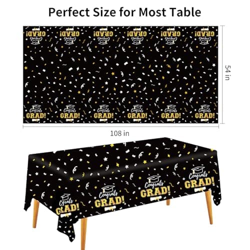 Labrostar Graduation Decorations 2026 Graduation Tablecloths Congrats Grad Table Cover 54"x108" for Class of 2026 Graduation Party Decorations Supplies 3Pcs Black - Thumbnail 2
