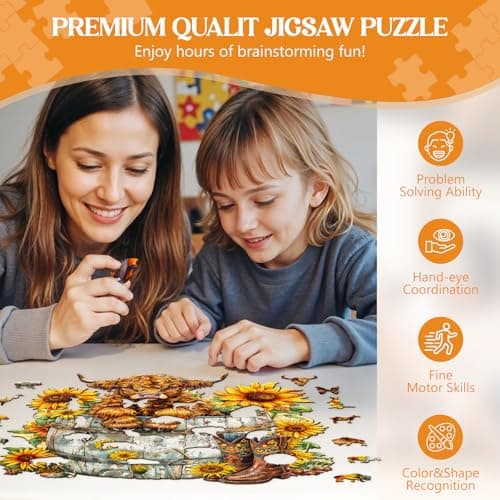 Wooden Puzzles for Adults, Sunflower Pasture Wood Puzzles Adult, Unique Animal Shaped Wooden Jigsaw Puzzle, Creative Birthday Gifts for Friends/Family/Puzzle Lovers, Home Decor(M-11.4 * 10.4in 195pcs) - Thumbnail 4