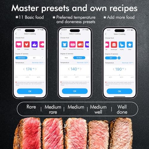 CaloriMastery Wireless Smart Bluetooth Meat Thermometer Digital for BBQ, Grill, Oven, Smoker, 500ft Range Cooking Thermometer with Ultra-Thin Wireless Meat Probe, Perfect for Steak, Chicken, Turkey - Thumbnail 4