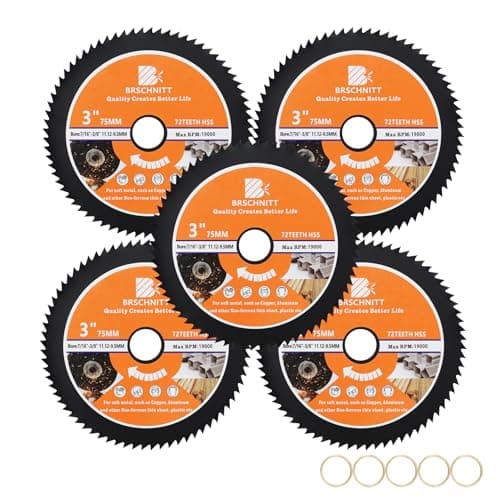 HSS Circular Saw Blade 3inch - BRSCHNITT 5pcs 72T 11.12-9.5mm Arbor Cutting Discs for Wood, Copper, Aluminum, Plastic and Soft Metal - Image 1
