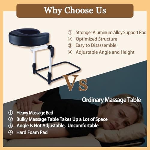 Massage Head Rest for Bed At Home Mattress,Adjustable Face Cradle Pillow for Bed,Face Down Pillow After Eye Surgery,Portable Massage Pillow Face Cradle for Masseur Couple (Black,Adjustable 6-17 in) - Thumbnail 2