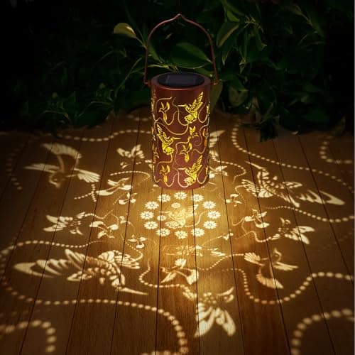 Solar Lanterns Outdoor Hanging Hummingbird Decor Lantern,Waterproof Hollow Out Metal Decorative Garden Light,Graceful Decoration for Patio,Yard,Landscape,Walkway,Festival - Thumbnail 2