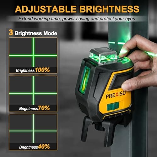 PREXISO 360 Laser Level with Tripod - IP54 Rechargeable Wide Angle Vertical Line Laser, 100Ft Green 3 Brightness Adjustment Self Leveling Cross Line for Construction, Floor Tile, Renovation - Thumbnail 3