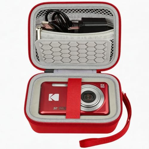 Comecase Hard Camera Case for KODAK PIXPRO FZ55 FZ45, Shockproof Digital Camera Bag with Accessory Mesh Pocket, Small Vlogging Camera Case, Portable Travel Carrying Pouch for All Ages, Red - Image 1