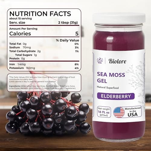 Biolore Wildcrafted Sea Moss Gel - Elderberry 16 oz - Flavored Sea Moss Gel with Essential Vitamins & Trace Minerals - Vegan Superfood - Made in USA, Gluten-Free, No Added Sugar - Thumbnail 2