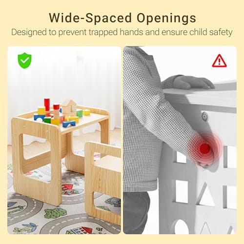 Tilhumt Montessori Weaning Table and Chair Set - 3 Adjustable Height Kids Activity Table with Fence Wood Toddler Table and Chair Set for 1-3 Age Kids for Read, Playing, Eating, Step Stool - Thumbnail 2