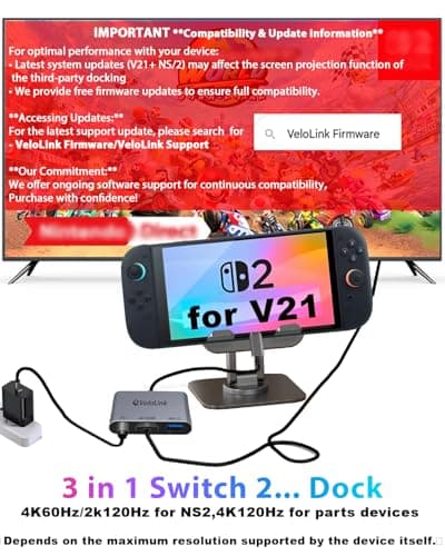 Switch Dock,Switch Docking Station/USB C to hdmi for Nintendo Switch/Switch 2 with HDMI 2.1/4K120Hz,usbc to hdmi Adapter Compatible with MacBook/Laptop Support v22 of NS2 After Update - Thumbnail 3