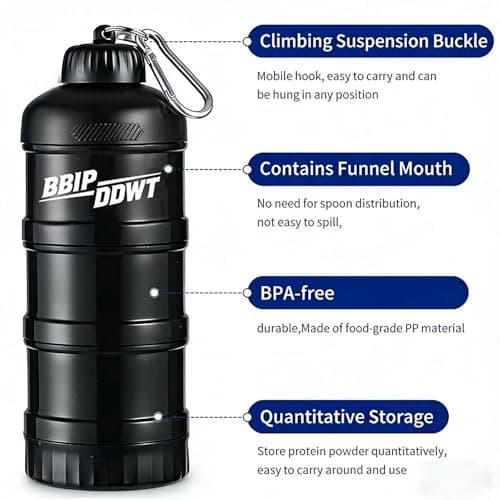 BBIPDDWT 3-Layer Protein Powder Container With Funnels Stand, Black - Thumbnail 3