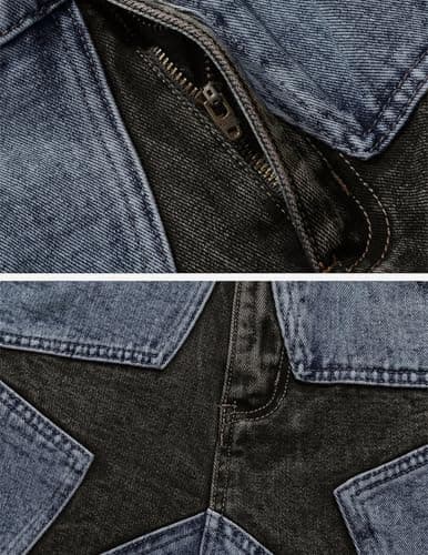 Vamtac Mens Baggy Jorts Y2K Jean Shorts Star Shorts Loose fit Wide Leg Hip Hop Skateboard Denim Short Blue Small/30 - Thumbnail 6