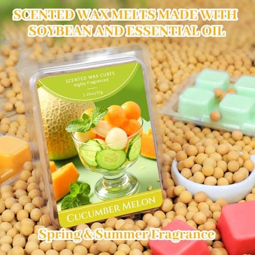 STRN Wax Melts, Soy Wax Cubes 6 Scents Cucumber Melon, Coconut Beach, Pear Blossom, Energizing Citrus, Spring and Summer Scented Long-Lasting Home Fragrance for Wax Warmers, Yoga, 1.25 OZ * 6 Packs - Thumbnail 3