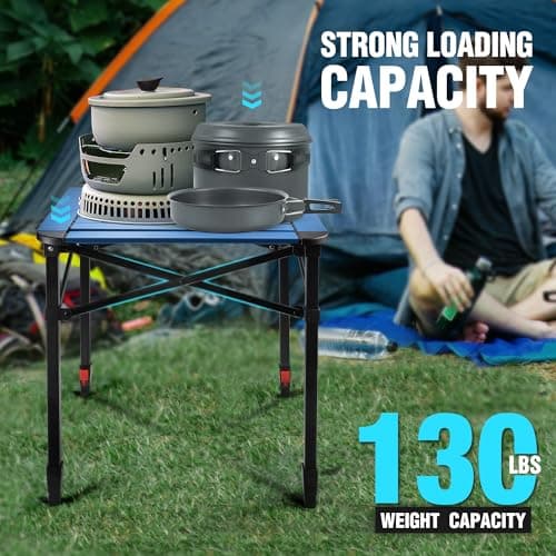 VILLEY Folding Camping Square Table with Carry Bag, Lightweight Aluminum Adjustable Square Table for Outdoor, Camping, Picnic, Backyards, BBQ, Medium - Thumbnail 6