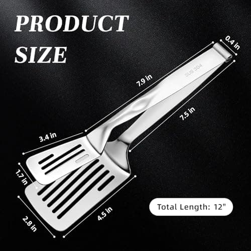 [2-in-1 Detachable Design] 12-Inch 304 Stainless Steel Spatula Tongs, Rust-Proof Metal Tongs for High Heat Cooking, Professional Food Turner for BBQ and Grilling, Durable Kitchen Essential - Thumbnail 3