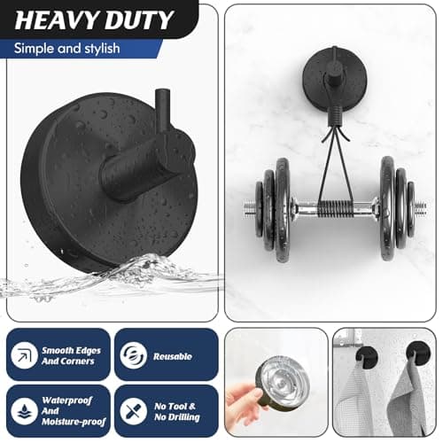 Utobao Suction Cup Hooks for Shower,Shower Hook on Glass,Windows,Tile,Mirrors,Metals,Towel Hooks for Bathrooms for Hanging Towels,Robe,Loofah-Black(2 Pack) - Thumbnail 5