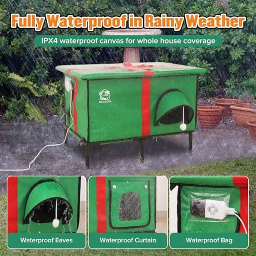 NEAIYDA Outdoor Heated Cat House,Weatherproof and Insulated Outside Cat Shelter with Heated Pad and Cooling Pad(4 Seasons Universal),Gift Box for Cats.(Large) - Thumbnail 4