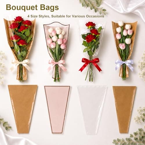 MEI SHUO PIN 200PCS Flower Wrapping Bags Kraft Paper Floral Wrap Sleeves - Thumbnail 4