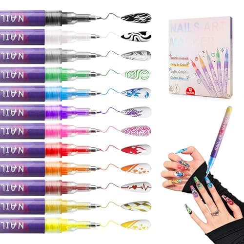 12 Colors Nail Art Marker Pens Set, 0.5 MM Nail Markers for Nail Art, Suitable for Nail Art, Nail Painting,Waterproof and Quick-drying Nail for DIY Nails Art Design Manicure Tools - Image 1