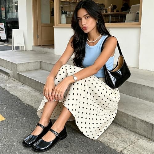 VOZTOLLS Tabi Mary Jane Shoes Women Split Toe Ankle Buckle Strap Womens Flats Comfort Casual Dressy Party School Work Dress Pumps Shoes Black Size 9.5 - Thumbnail 4