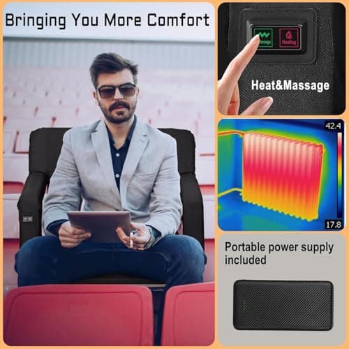 MZQLN Heated Massage Stadium Seats Pack of 2, 21 Inche Folding Bleacher Chair with 10000mAh Portable Power*2, 3 Levels of Heat&Massage, 6 Reclining Positions for Camping, Sports - Thumbnail 4