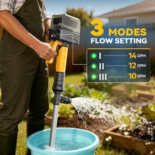 840GPH Brushless Cordless Stick Water Transfer Pump Compatible With DeWalt 20V (only tool), Auto Shut-Off, 38FT Lift 3-Speed, Extendable & IP68 with Hose Kit for Pool Garden Basement RV Boat - Thumbnail 4
