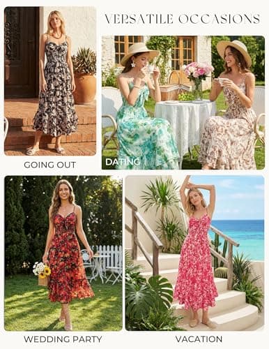 GRACE KARIN Womens Maxi Floral Sundresses Summer Beach Boho Dress Spaghetti Strap Dresses Casual Fashion Clothes with Pockets Pink L - Thumbnail 6