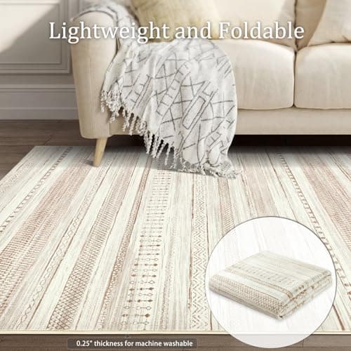 Boraya Area Rugs for Living Room: 5x8 Washable Boho Rug for Bedroom Large Neutral Bohemian Moroccan Farmhouse Geometric Dining Room Rugs Ultra Soft Floor Carpet Indoor for Home Office - Brown - Thumbnail 4