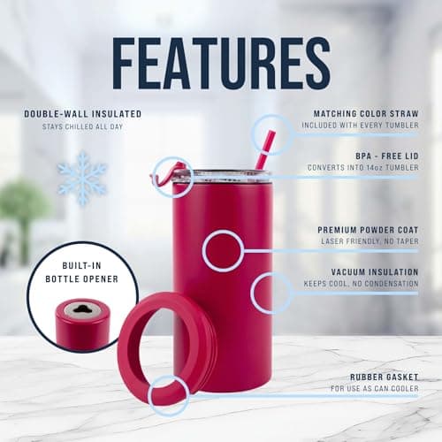 4 in 1 Universal Can Cooler - Hot Pink, Can Holder Insulated, Beer Bottle Cooler, Universal Holder for All Drink Sizes, Stainless Steel Insulated Tumbler, Tailgating Accessories - Thumbnail 3