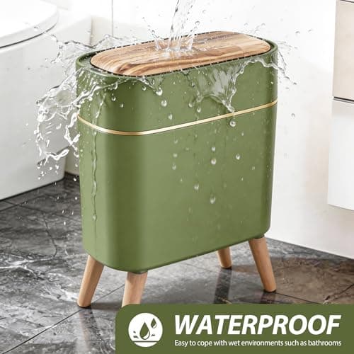 suyika Automatic Trash Can, 2.6 Gallon/10L Bathroom Trash Can with Lid - Wood Grain Lid and Legs, Touchless Waterproof Garbage Bin for Bedroom, Bathroom, Office, Living Room - Thumbnail 4