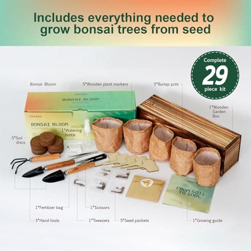 5 Pack Bonsai Tree Kit with Complete Tools, 5X Unique Seeds Bonzai Tree Kits, Indoor Bonsai Starter Kit with Wooden Box, Perfect Christmas Garden Gift for Mom, Men, Women, Plant Lover - Thumbnail 3