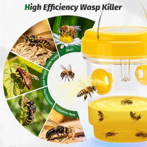 YOOYHHOME Wasp Traps Outdoor Hanging, Solar Wasp Trap for Hunting Wasps, Bees, Hornets, Insects, Carpenter Bee Traps for Outside, Reusable Wasp Traps, Bee Killer and Wasp Catcher for Outside 4 Pack - Thumbnail 2