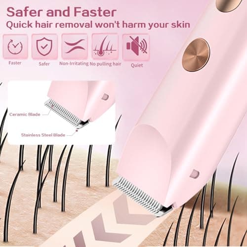 2 in 1 Bikini Trimmer for Women, Dual Head Electric Shaver with LED Display, IPX7 Waterproof Body Pubic Hair Trimmer Rechargeable Womens Electric Razor for Armpit Leg Body Facial Wet & Dry Use - Thumbnail 2