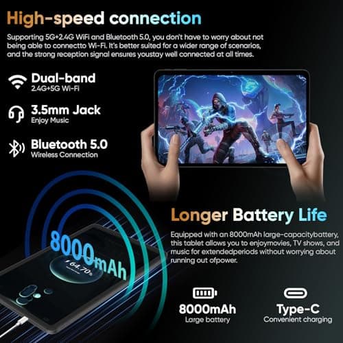 JIKOCXN Android 16 Tablet 12 inch Tablets, 36GB RAM + 128 Storage(Expandable up to 2TB), 2 in 1 Tablet with Keyboard Case Mouse Stylus, Octa-Core, 2K Display, 18 MP Dual Camera, 8000mAh, 5GWiFi, GPS - Thumbnail 2