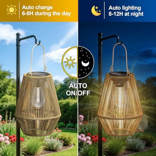Dolucky Solar Lanterns Outdoor Waterproof, 2 Pack Hanging Solar Lights for Outside, Auto On/Off Solar Powered Lanterns for Patio Yard Porch Pathway Garden Decor, Warm White - Thumbnail 3