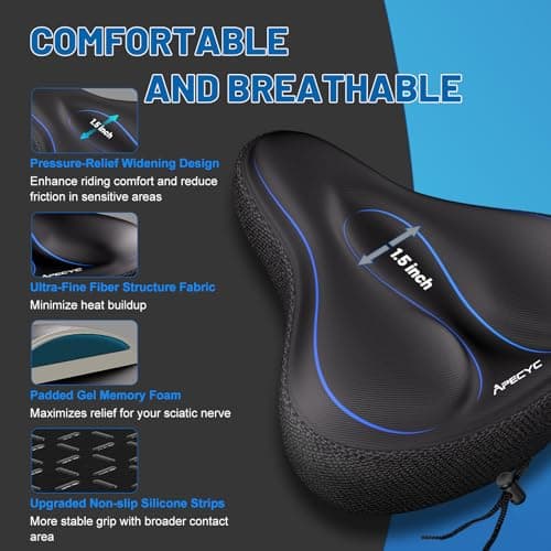 APECYC Wide Bike Seat Cushion, Oversized Gel Padded Bicycle Seat Cover for Men Women Comfort and Soft Saddle Cushion for Peloton, Stationary, Exercise, Mountain Bikes - Thumbnail 3