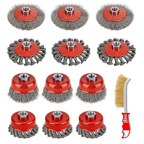 GRENTOOL Wire Wheel Brush for Angle Grinder 12Pack Set, Fit for 4-1/2" Angle Grinder, Heavy Duty Carbon Steel, 5/8"-11 Threaded Arbor, Knot Crimped Wheels Cup Brush for Rust Removal Polishing - Image 1
