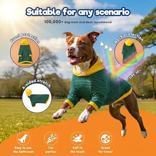 LovinPet Large Dog Pajamas, Cotton Green Stripe Dog Shirt, Pet Pajamas for Dogs, Onesies for Dogs, Stop Shedding for Dogs, Pitbull Shirt, Pet PJ's, XL - Thumbnail 3