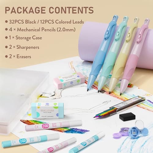 Four Candies 2.0MM Handwriting Pencils for Kids with Comfort Ergonomic Grip, 4PCS Cute Mechanical Pencils with 44PCS Lead Refills, 2PCS Sharpeners/Erasers, Aesthetic School Supplies for Kids Writing - Thumbnail 5