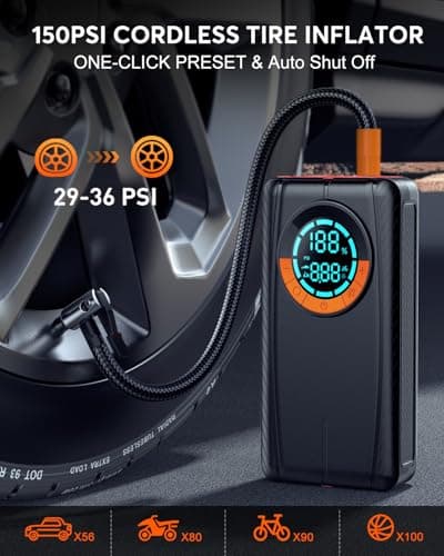 HIPOM Jump Starter with Air Compressor, Car Battery Jump Starter (8.0 Gas/7.0L Diesel), Battery Jumper Starter Portable Jump Box, 12V Portable Car Jump Starter with Tire Inflator, LED Light (Classic) - Thumbnail 3