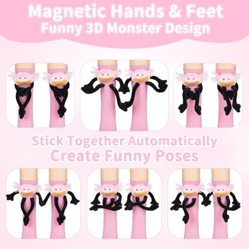 Crazy Socks for Kids - Magnetic Holding Hands 3D Monster Socks Silly Wacky Funny White Elephant Gifts for Kids and Toddler - Thumbnail 4