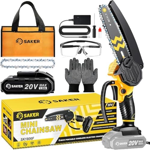 Saker Mini Chainsaw Cordless 6-Inch-Switch Security Lock-Cordless Power Chain Saws-Handheld Small Chainsaw for Cutting Wood Trimming and Woodworking- Mini Chain Saw Cordless with 1 Battery - Image 1