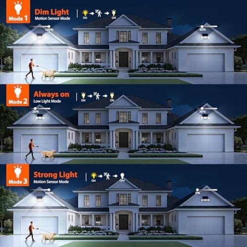 WdtPro 2025 Solar Lights Outdoor Flood Light, 3500LM Bright Motion Sensor Outdoor Lights, 3 Heads & Upgrade Glass Panel, LED Solar Powered Security Light Spotlights Waterproof for Outside Yard-2Pack - Thumbnail 6