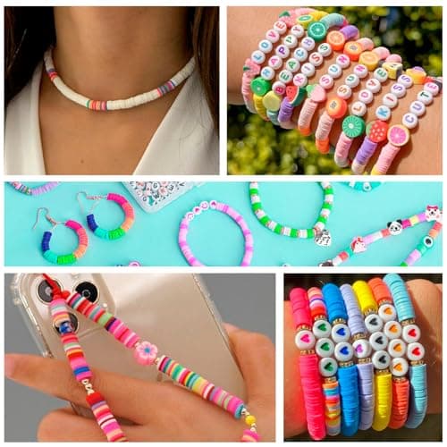 Sunlode Bracelet Making Kit 5000pcs, Jewelry Making Kit for Beginner, DIY Arts and Crafts Gift Toys for Kids Ages 6-13 Preppy Clay Beads with Charms Friendship Bracelets - Thumbnail 5