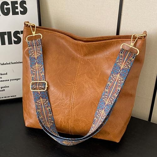 MaijjLyn Hobo Bags Vegan Leather Crossbody Bag Guitar Strap Shoulder Purses with Zipper Handbags for Women Work Vacation - Thumbnail 3