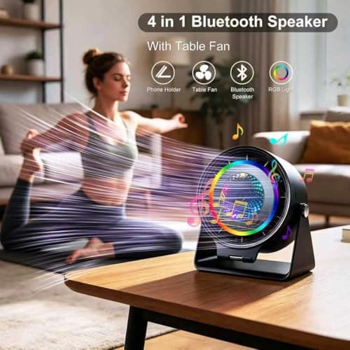 Gifts for Men Women, Wireless Bluetooth Speaker with Phone Stand, Desk Fans & RGB Lights, HD Sound Anti-Slip Base, Rechargeable (5000mAh), 360° Adjustable Phone Holder Cool Gadgets Birthday Gift - Thumbnail 2
