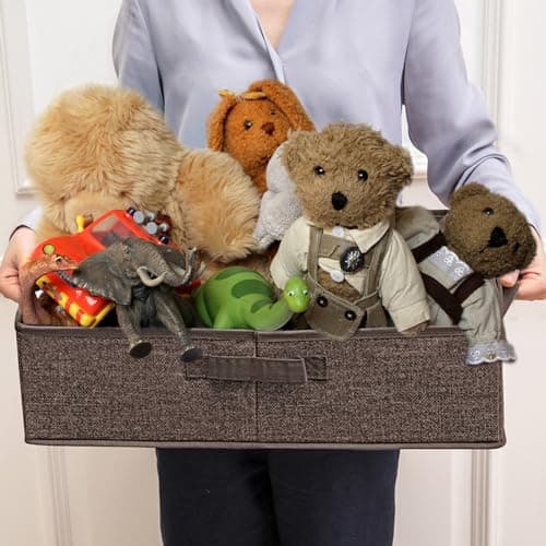 COSOWO Foldable Pet Toy Storage Box with 3 Handles, Portable Organizer Basket for Dog Toys, Blankets & Accessories, Dark Brown - Thumbnail 6