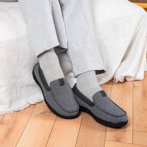 BOVTY Men's Moccasin House Slippers - Memory Foam Indoor Outdoor Shoes Breathable Slip-on Loafers - Thumbnail 2