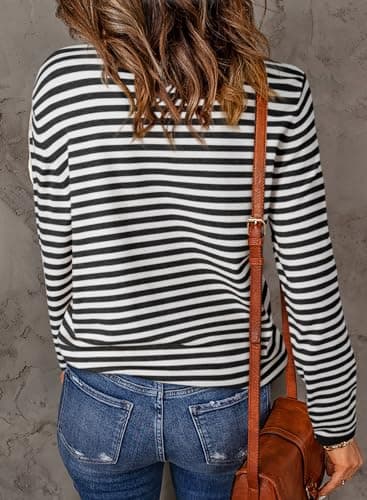 Dokotoo Spring Sweaters for Women 2026 Trendy Turtleneck Black Stripe Pullover Shirts Knit Sweater Casual Long Sleeve Jumpers Tops Shirts Sweaters Medium - Thumbnail 5